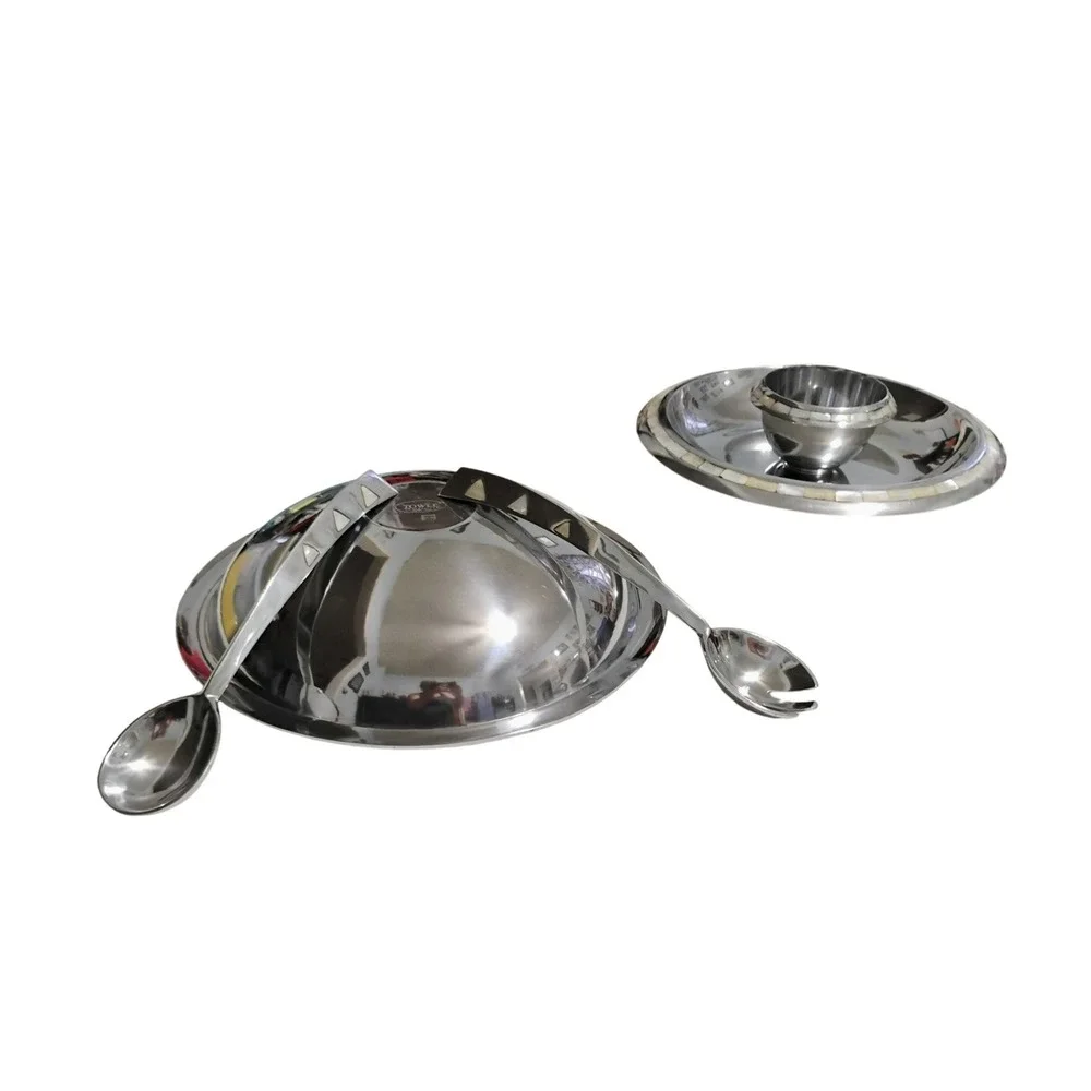 Vintage‎ Towle Mother of Pearl Entertaining Set Platter Bowl Fork Spoon Trio